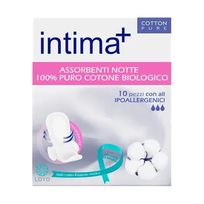 Absorbante Hipoalergenice Intima Plus, 100 % Bumbac, Noapte, 10 Bucati