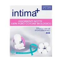 Absorbante Hipoalergenice Intima Plus, 100 % Bumbac, Noapte, 10 Bucati