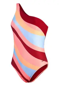 Costum de baie asimetric captusit - rezistent la clor - multicolor - din material ECO