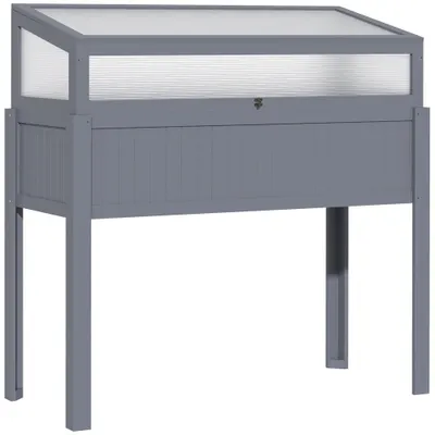 Outsunny Pat inalt din lemn cu sera 2 in 1, Gradina de roșii, Grădină de legume, Pat de plante aromatice, Parcare pentru grădină și terasă din policarbonat, Gri 120 x 54 x 112/122 cm | Aosom Romania