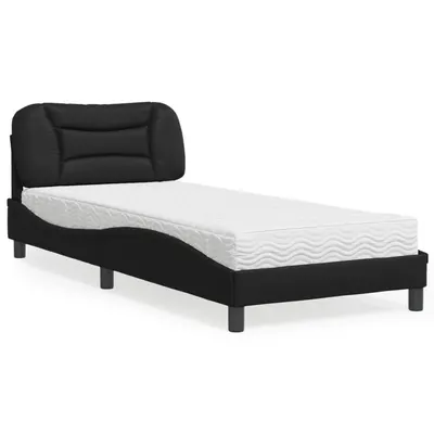 vidaXL Pat cu saltea, Hvar, negru, 90x200 cm, piele ecologică