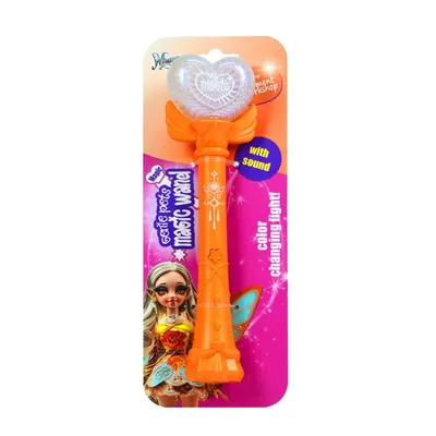 Baghetă magică portocalie cu inimă – jucărie interactivă cu lumini led și sunete, Genie Pets, Whimsy Workshop