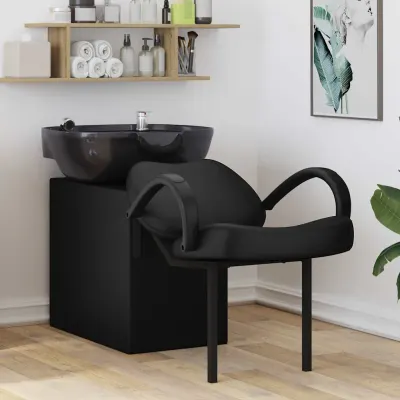 vidaXL Scaun pentru șampon Manual Negru 136 x 60 x 92 cm PVC