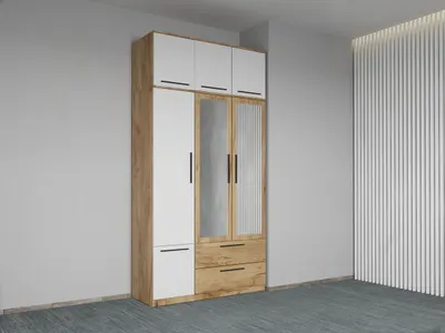 Dulap dormitor Stejar+Alb 3U cu oglinda+suprapozabil - Madrid