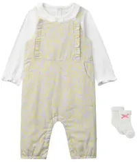 Set de 3 piese Sergent Major - Cu imprimeu floral, salopetă, body și șosete, 1 lună