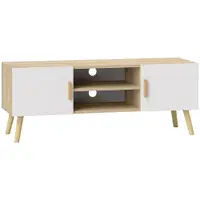HOMCOM Comodă TV din lemn pentru televizor până la 127 cm cu rafturi, 2 dulapuri și orificii pentru cabluri, stejar | Aosom Romania