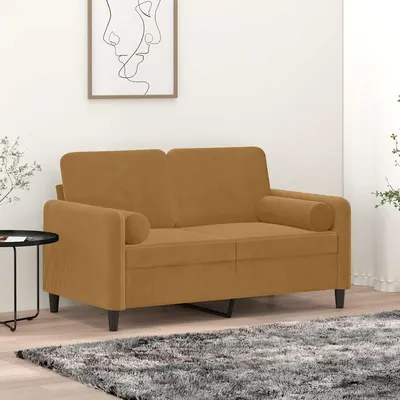 vidaXL Perne decorative, 2 buc., maro, Ø15x50 cm, catifea