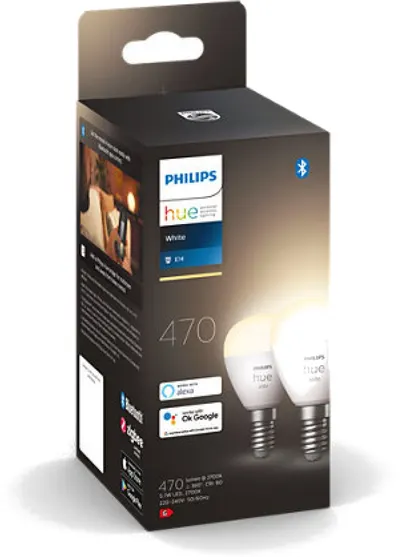 Becuri inteligente Philips - Hue, 5.7W, E14, P45, 2 bucăți, dimmer