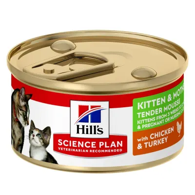 HILL'S Science Plan Kitten & Mother, Pui și Curcan, hrană umedă pisici junior, (mousse), 85g
