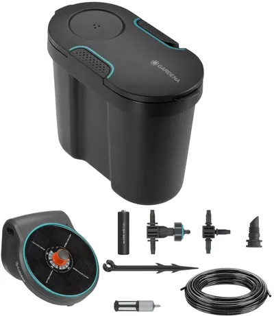 Kit de irigare prin picurare solară Gardena 3 în 1 cu rezervor - AquaBloom, 10,5 l