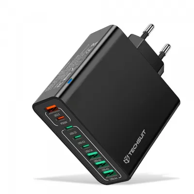 Incarcator Retea Techsuit CHPD224, 65W, 3.25A, 4 x USB-A - 4 x USB-C, Negru