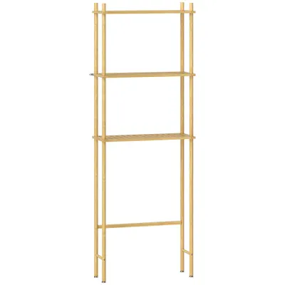 HOMCOM Unitate de Depozitare Deasupra Toaletei din Bambus cu 3 Rafturi, 63,5x25,5x181 cm, Lemn Natural | Aosom Romania