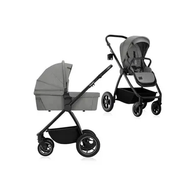 Carucior 2 in 1 Lionelo Meril, cu landou si scaun cu dimensiune XL, reversibil, sistem de ventilatie 3D, accesorii, pana la 22 kg, vonform cu EN1888-1 EN1888-2, EN1466, Gri