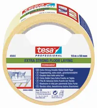 Bandă dublu adezivă Tesa - Extra Strong,pentru pardoseli, 10 m x 50 mm, alba