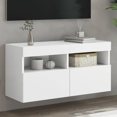 vidaXL Comodă TV de perete cu lumini LED, alb, 80x30x40 cm