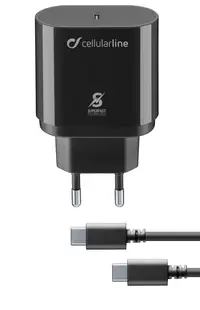 Încărcător Cellularline - PD, USB-C, cablu USB-C, 25W, negru