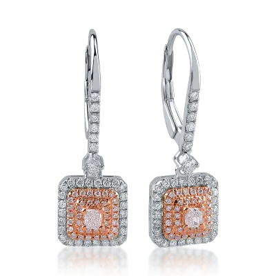 Cercei din aur alb-roz cu diamante transparente de 0.42ct si diamante roz de 0.32ct