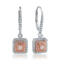 Cercei din aur alb-roz cu diamante transparente de 0.42ct si diamante roz de 0.32ct