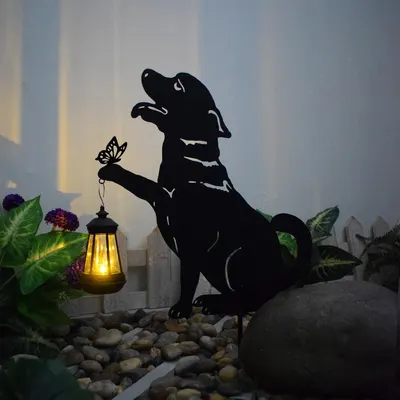 Lampa solara de gradina, decoratiune metalica, Caine