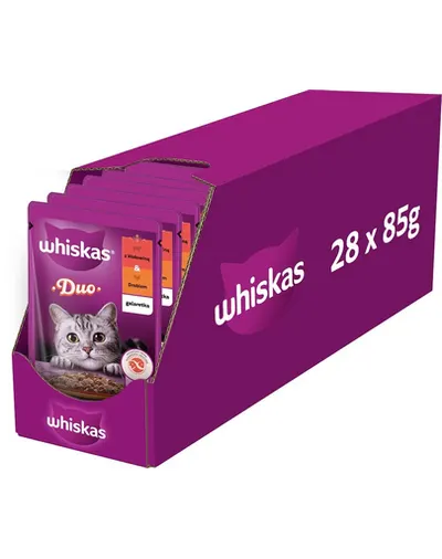 WHISKAS Adult plicuri hrana pisici 28x85 g in jeleu cu vita si pasare