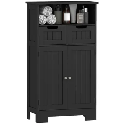 kleankin Mobilier Baie Multi-rangamente Mare Niche 2 sertare Dulap Ușă Dublă cu raft Negru | Aosom Romania
