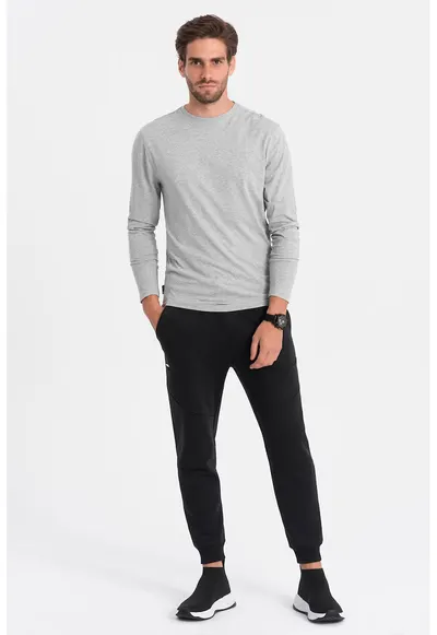 Bluza din bumbac cu decolteu la baza gatului - Gri deschis melange