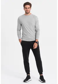 Bluza din bumbac cu decolteu la baza gatului - Gri deschis melange