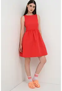Rochie mini din amestec de bumbac organic - Rosu cireasa