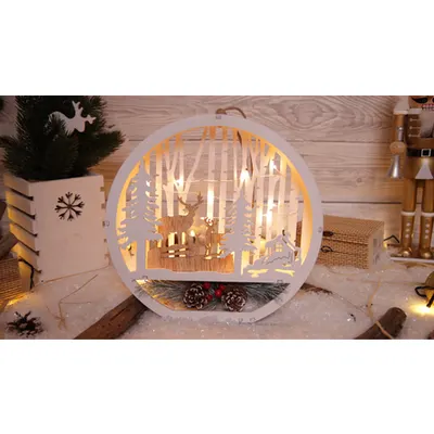 Decor de Craciun cu LED,cerb, din lemn, cu baterii Timer 6+18h,15LED, 3000K, 2xAAA