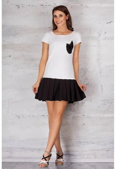 Rochie dama Bumbac - M060 - Alb/Negru