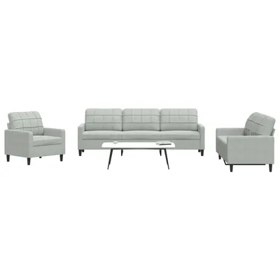 Gossi set de canapele cu perne, 4 piese, gri deschis, catifea