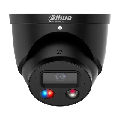 Camera supraveghere IP Dome cu iluminare duala Dahua WizSense Active Deterrence TiOC IPC-HDW3849H-AS-PV-0280B-S5-BLACK, 8 MP, IR/lumina alba 30 m, 2.8 mm, microfon si difuzor, slot card, sirena, PoE, neagra