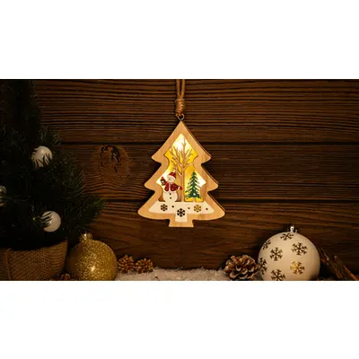 Decoratiune LED, om de zapada, brad, cu baterii (X24013) Timer 6+18h, 3LED, 3000K, 2xAAA