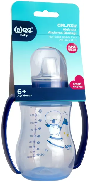 Cană de tranziție cu mânere Wee Baby - Galaxy, PP, 250 ml, albastru