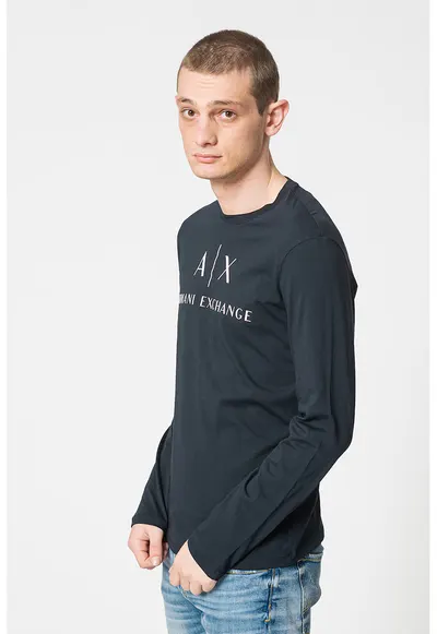 Bluza slim fit de bumbac - Alb/Bleumarin