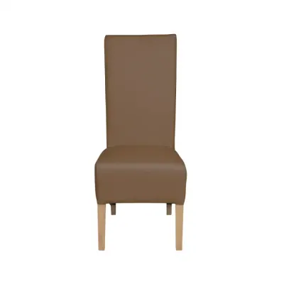 Scaun living VANESSA, picioare lemn natur, piele ecologica cappuccino, 47x60x110 cm