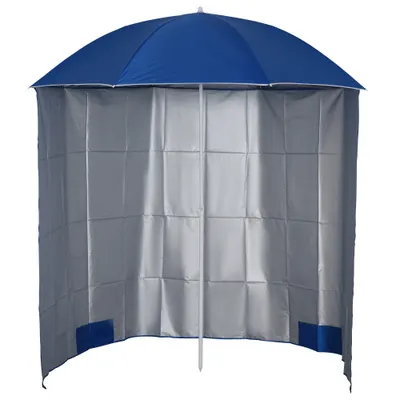 Outsunny Umbrelă de Plajă cu Perdea Laterală, Săculeți pentru Nisip și Țăruși, Ø220x220 cm, Albastru | Aosom Romania