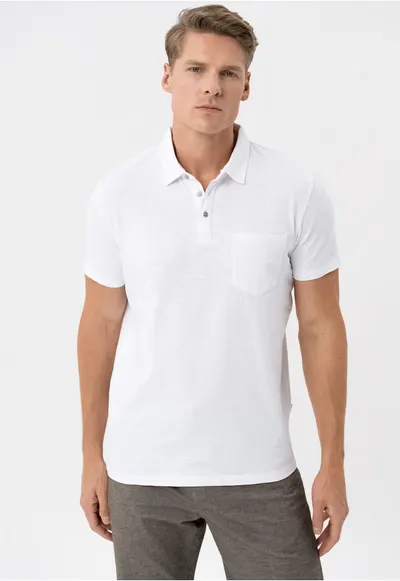 Tricou polo barbati din bumbac - cu buzunar pe piept - uni - Regular Fit - o-Chili - alb - Alb