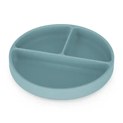 Farfurie compartimentata din silicon PetiteMars Frosted Sky Albastru TakeMatch, cu ventuza si 3 compartimente, fara BPA, 500 ml, 6 luni+