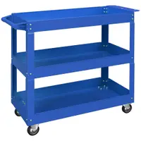 DURHAND Cărucior pentru Scule cu 3 Niveluri din Oțel cu Margini Înalte și 4 Roți Pivotante, 83 x 35.3 x 76 cm, Albastru | Aosom Romania