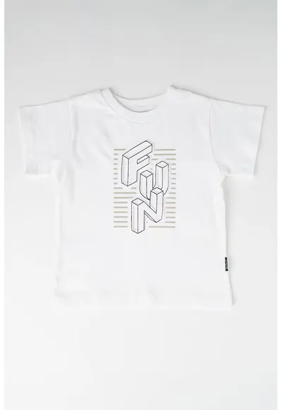 Tricou cu decolteu la baza gatului si imprimeu - Alb/Maro taupe deschis