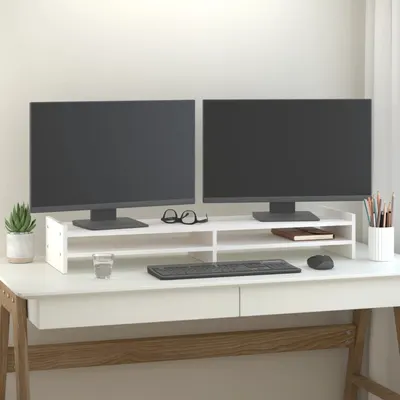 Gossi suport pentru monitor, alb, 100x27x15 cm, lemn masiv pin