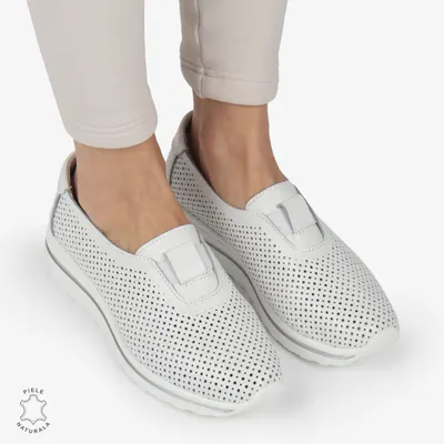 Pantofi Perforati Dama Piele naturală CRL0104 ALB