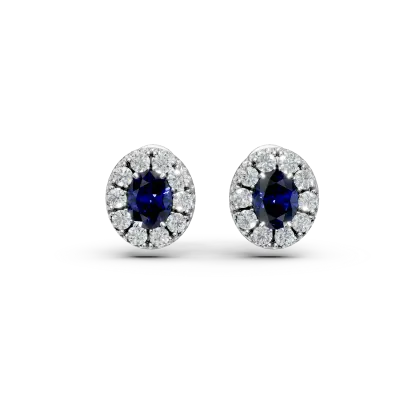 Cercei din aur alb cu safire ovale de 2.58ct si diamante round de 2.49ct