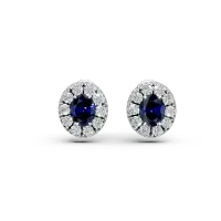 Cercei din aur alb cu safire ovale de 2.58ct si diamante round de 2.49ct