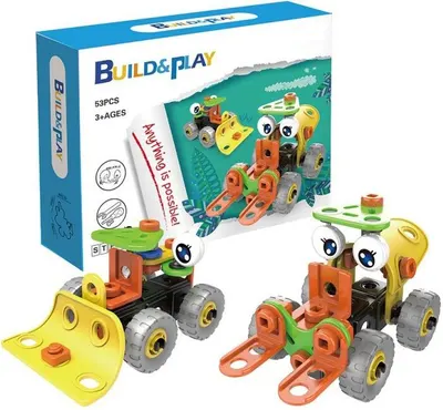Set de constructie Hoogar - Tractor si stivuitor, 46 piese