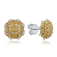 Cercei din aur alb-galben cu diamante galbene cushion de 4ct si diamante incolore round de 0.34ct