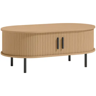 HOMCOM Măsuță de cafea ovală din lemn, masă de salon modernă cu uși glisante și depozitare ascunsă, 100x55x40cm, lemn natural | Aosom Romania