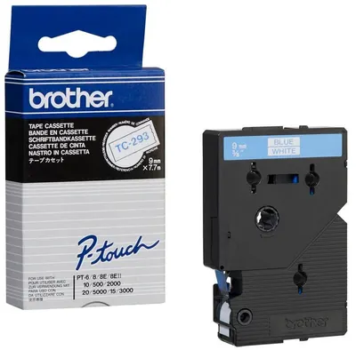 Bandă de etichetare Brother - P-Touch TC-293, 9 mm, alb/albastru