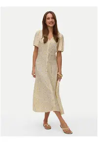 Rochie casual - alb si galben - imprimeu floral - viscoza -